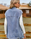 Button Up Collared Neck Sleeveless Denim Jacket