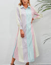 Rainbow Stripe Button-Up Maxi Shirt Dress