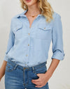 Pocketed Button Up Long Sleeve Denim Shirt