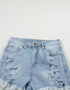 Distressed Raw Hem Denim Shorts