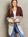 Woven Right Color Block Open Front Rib-Knit Longline Cardigan