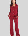 Collared Neck Long Sleeve Loungewear Set with Pockets