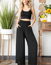 Smocked Waist Wide Leg Pants with Pockets