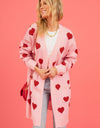 Heart Graphic Open Front Cardigan with Pockets