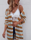 Full Size Striped Long Sleeve Openwork Cardigan