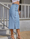 Buttoned Split Denim Skirt