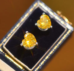 2 Carat Yellow Heart Moissanite Platinum-Plated Earrings