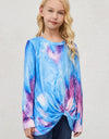 Girls Tie-Dye Twist Front Long Sleeve Top