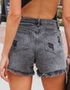 Distressed Fringe Denim Shorts with Pockets