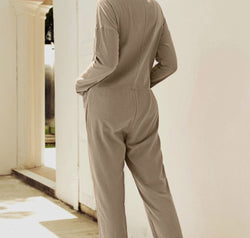 Buttoned Drop Shoulder Pocket Jumpsuit