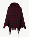 Houndstooth Fringe Hem Poncho