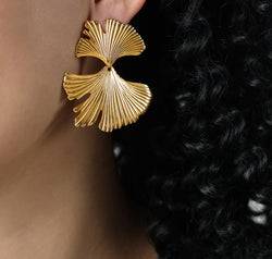 Ginkgo Biloba Design Stud Earrings