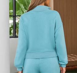 Half Button Sweatshirt and Shorts Active Set