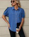 Puff Sleeve Collared Denim Top