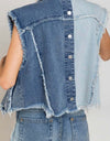 Pearl Raw Hem Sleeveless Denim Jacket