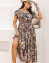 Plus Size Ruffled Printed Cap Sleeve Dress