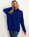 Slit Turtleneck Dropped Shoulder Sweater