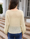 Round Neck Openwork Long Sleeve Knit Top