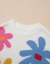 Flower Round Neck Dropped Shoulder Sweater