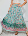 Bohemian Print Smocked Waist Maxi Skirt