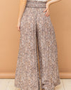 And The Why Printed Smocked Waist Slit Wide Leg Pants