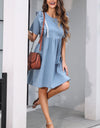 Ruffled Round Neck Short Sleeve Denim Dress