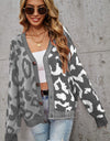 Leopard Button Front Ribbed Trim Cardigan