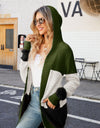 Color Block Open Front Hooded Cardigan