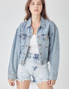 RISEN Full Size Button Down Cropped Denim Jacket