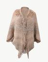 Multicolored Fringe Trim Poncho