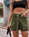 Tie Front Denim Shorts with Pocket