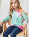 Girls Tie-Dye Twist Front Long Sleeve Top