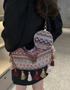 Printed Tassel Detail Crossbody Bag with Small Purse