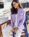 American Bazi Full Size Distressed Button Down Denim Jacket in Lavender