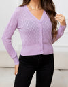 V-Neck Buttoned Long Sleeve Knit Top