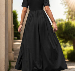 Lace Detail Slit V-Neck Short Sleeve Dress