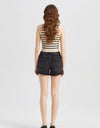 BAYEAS Stepped Waist Raw Hem Denim Shorts