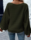 Openwork Boat Neck Lantern Sleeve Sweater