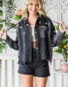 Veveret Star Embroidered Hooded Denim Jacket