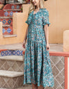 Paisley Print Flounce Sleeve Maxi Dress