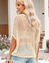 Openwork Round Neck Half Sleeve Knit Top