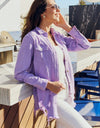 American Bazi Full Size Distressed Button Down Denim Jacket in Lavender