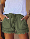 Pocketed Frayed Denim Shorts