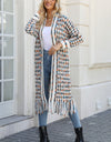 Multicolored Open Front Fringe Hem Cardigan