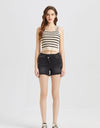 BAYEAS Stepped Waist Raw Hem Denim Shorts