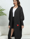 Lantern Sleeve Open Front Pocketed Cardigan