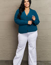 Zenana Kiss Me Tonight Full Size Button Down Cardigan in Teal