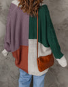 Woven Right Color Block Cable-Knit Batwing Sleeve Cardigan