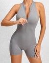 Cutout Ruched Half Zip Active Romper