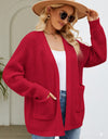 Open Front Raglan Sleeve Pocketed Cardigan